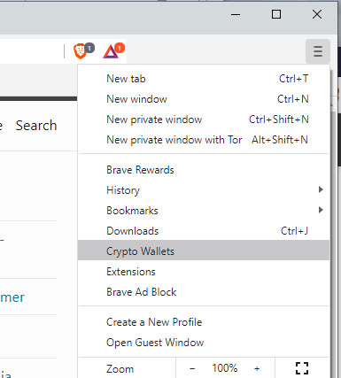 Crypto Wallets in the Main Menu